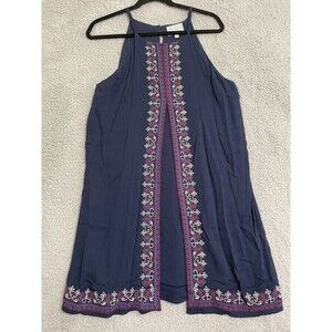 Anthropologie Navy Blue Embroidered Mini Dress